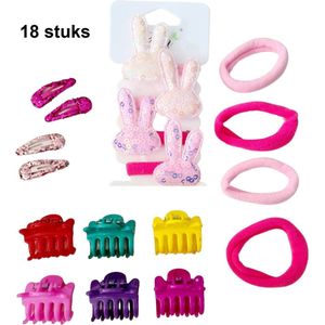 Kind Haarspeldjes set - 18 stuks - Grijs - Haarclipjes - Haarelastiekje konijn- Haar Accessoires - Kinderen - Peuter - Meisjes - Gift - Cadeau