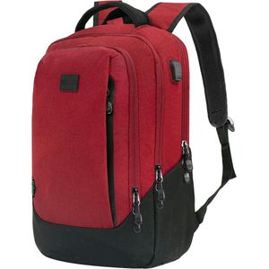 Goloni Laptop Rugzak rood - 15.6 inch - Laptop Rugtas - Schooltas - Heren en Dames - Spatwaterdicht - Reisrugzakken met USB-oplaadpoort