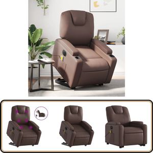 vidaXL Elektrische Massagestoel Bruin Kunstleer Elektrische Massagestoel - Sta-opstoel - Massagerugkussen - Relaxfauteuil - Loungestoel