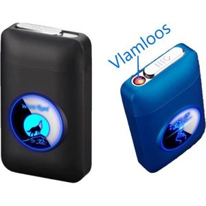 Sigarettendoosje | Elektrische Vlamloze Sigarettenhouder | Aansteker | USB opladen | Led Verlichting | Kleur Zwart | Sigarettenkoker |