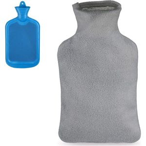 Kruik 15 liter - Grote bedkruik met hoes van vlies - Kinderen en volwassenen - Rubber - Blauw/grijs