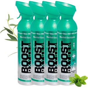Boost Oxygen 9 liter - Menthol-Eucalyptus - 95% Pure Zuurstof - Tot wel 800 inhalaties - Ademhalingsondersteuning voor sport herstel, hoogte, prestaties en gezondheid - Zuurstoffles - 4x 9L (4 pak, 36L totaal)