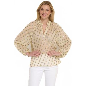 Voile blouse met V-hals en metallic motieven