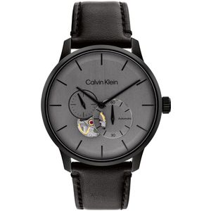 Calvin Klein CK25200073 Heren Horloge - Mineraalglas - Roestvrijstaal/Leer - Zwart - 42 mm breed - 4.2 cm lang - Quartz - Gesp - 3 ATM (spatwater)