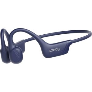 Sercano Bone Conduction Headphone – Koptelefoon Fietsen & Hardlopen – 64GB Geheugen – IPX 7 Waterdicht & Lichtgewicht – 7 Uur Batterij – Noise Cancelling – Blijft Stevig Zitten tijdens Sporten – Magnetisch Opladen – Blauw