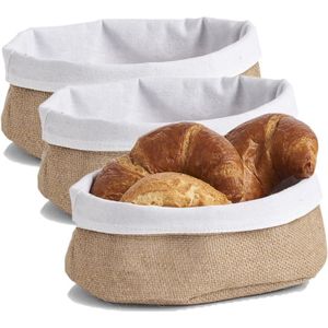 3x Jute brood serveer mandjes 22 x 15 cm - Zeller - Keukenbenodigdheden - Tafel dekken - Ontbijten/Brunchen/Lunchen - Broodjes/bolletjes serveren - Broodmanden