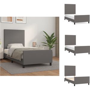 vidaXL Bedframe Grijs - Kunstleer - Verstelbaar hoofdeinde - Stabiele poten - Multiplex lattenbodem - Comfortabele ondersteuning - 203x93x118/128cm - Bed