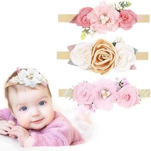 Hoofdbanden voor babymeisjes - 3-delige set met grosgrain lint en nylon bloemen - Roze