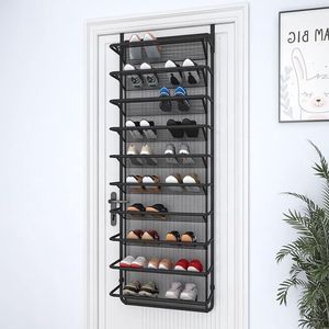 Handige Schoenenrek boven de deur met 10 niveaus, Luxe hangend schoenenrek metalen schoenenorganizer voor eetkamer (mat zwart, 55 x 19,5 x 159 cm)