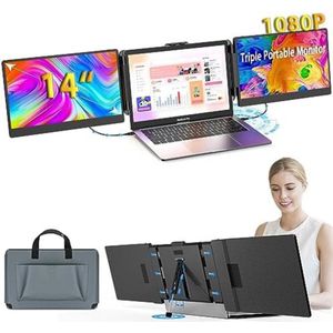 WNHB® Dubbele Draagbare Monitor 14 Inch – Opvouwbaar Extra Scherm voor Laptop – Full HD 1920x1080 Portable Display – Ideaal voor Thuiswerk en Reizen