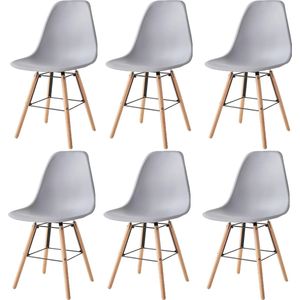 Set van 6 Scandinavische Eetkamerstoelen van Massief Beukenhout - Grijs