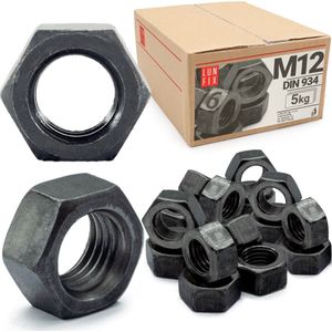 LUN FIX - Moer DIN 934 M12 kl 6 zwart - bevestigen van onderdelen - Zwart - 5kg