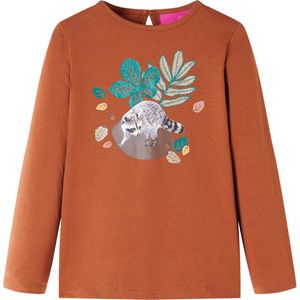vidaXL - Kindershirt - met - lange - mouwen - 116 - cognackleurig
