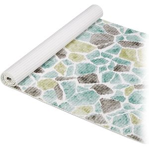 Relaxdays badkamermat - groot - antislipmat - design steen - 65 x 150 cm - blauw-wit