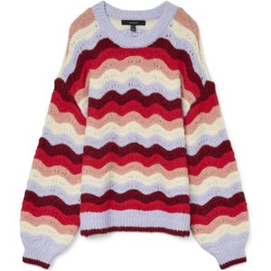 Vero Moda - Vmdoja Ls O-neck Pullover - Trui - Baby Lavender/Stripes W. Syrah/Ribbon Red/Ros
