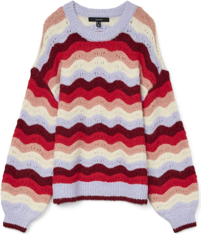 Vero Moda - Vmdoja Ls O-neck Pullover - Trui - Baby Lavender/Stripes W. Syrah/Ribbon Red/Ros