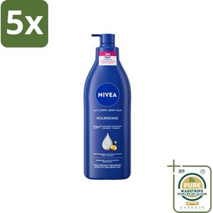 5 x Nivea - Nourishing - Body Milk met Pomp - Voor Droge tot Zeer Droge Huid - 72 uur Hydratatie - 400 ml - Grootverpakking - Nivea Body Milk - Hydratatie - Droge Huid - 72 Uur Hydratatie - Hyaluronzuur