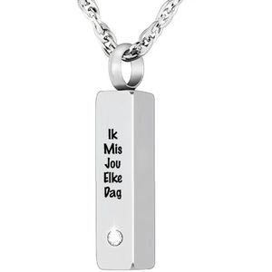 Luxe Ashanger | Met Ketting En Gravering | Ik Mis Jou Elke Dag | Assieraad | Zilver | As Ketting | Gedenksieraad | Urn | Incl. As vuller