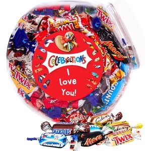 Mars Celebrations mega chocolademix met opschrift ""I Love You!"" - chocolade van Twix, Snickers, Mars, Bounty, Maltesers, MilkyWay & Galaxy - 1155g