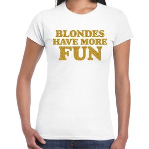 Bellatio Decorations Verkleed T-shirt dames - blondes more fun - wit - glitter goud - themafeest fout/goud/stout XS
