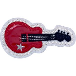 Gitaar Strijk Embleem Patch Lederlook Rood 10 cm / 5.5 cm / Rood Wit Zwart