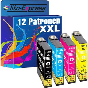 PlatinumSerie 12x cartridge alternatief voor Epson T1811-T1814 XP402 XP405 XP412 XP415 XP315 XP312 XP215 XP212 XP225 XP322 XP422 XP425 XP325 XP222 XP202 XP205 XP30 XP302 XP305