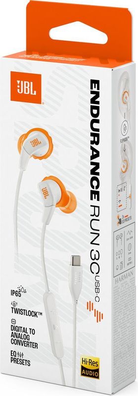 JBL Endurance Run 3 - Wired USB-C In-Ear Headphones with Microphone and One Button Control - White