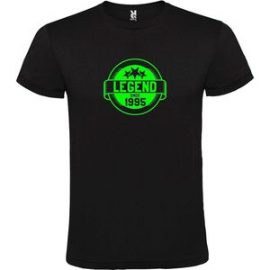 Zwart T-Shirt met “Legend sinds 1995 “ Afbeelding Neon Groen Size XS