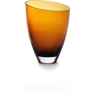 Luxueuze glazen vaas, EINDEJAARSPROMOTIE, diep amber kleur, paraboolvorm, gegalvaniseer 9mm dik glas, serie: BULED25AM