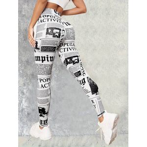 Krantenprint Skinny Leggings | Casual Hoge Taille | Rekbare Leggings Voor Elke Dag | Dameskleding | Maat 38 (M) | Sportlegging