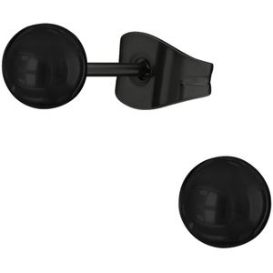 Aramat jewels ® - Zwarte bolletjes oorstekers zwart staal 4mm