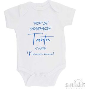 100% katoenen Romper """"Pop"" de champagne Tante is jouw nieuwe naam!"" Jongens Katoen Wit/blauw Maat 68/74