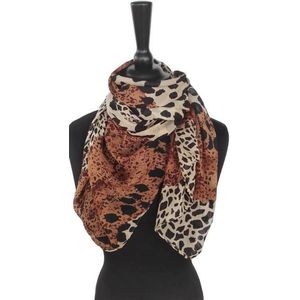 Luipaardprint sjaal dames - zwart bruin zand - polyester chiffon - 45 x 150 cm