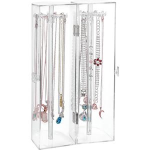 Acryl Ketting Houder Standaard met 24 Roterende Haken - Opslag Organizer Standaard voor Armbanden, Hangers, Oorbellen, Sierraden - Doorzichtig Display Doos voor Dressoir of Werkblad