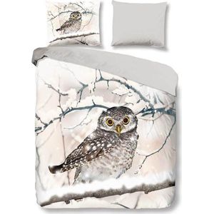 Snoozing Snowy Owl - Flanel - Dekbedovertrek - Lits-jumeaux - 260x200/220 cm + 2 kussenslopen 60x70 cm - Sand