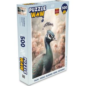 Puzzel Pauw - Vogels - Bloemen - Boom - Botanisch - Legpuzzel - Puzzel 500 stukjes