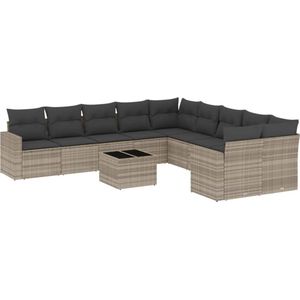 vidaXL - 11-delige - Loungeset - met - kussens - poly - rattan - lichtgrijs