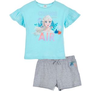 Disney Frozen Set / Pyjama / Shortama - Biologisch Katoen - Lichtblauw/Grijs - maat 122/128 (8 jaar)