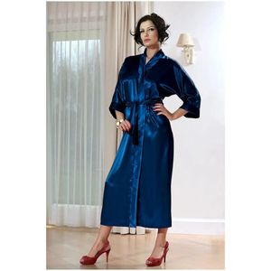 Lange satijnen kamerjas, Dkaren , marineblauw cadeau vrouw S