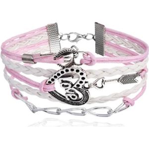 BY-ST6 meiden armband love in de kleur roze/wit