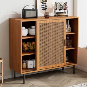 Sweiko Dressoir, opbergkast met 2 schuifdeuren en verstelbare planken, rustieke stijl, voor woonkamer en eetkamer, 100*90*37 cm