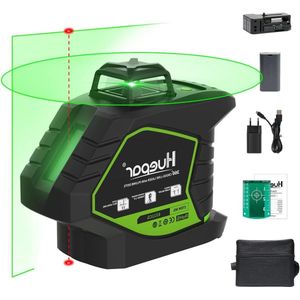 Zelfnivellerende Groene Laserwaterpas met 2 Voetpunten - Horizontale 360° Lijn - Verticale Straal - Li-Ion Batterij - Type-C Oplaadpoort - 6211CG