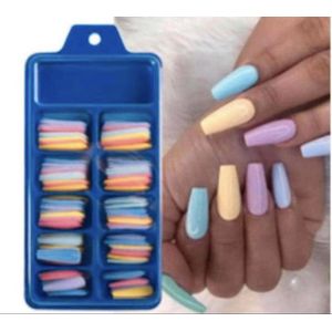 100Pcs Doodskist Druk Op Nagels Kunstnagels Uitbreiding Formulieren Diverse Kleur Naakt Kunstnagels Nail Tips Volledige Cover Nail Decor LE1895