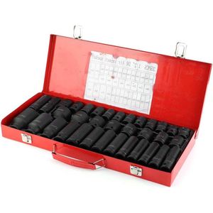 35-delig Hex Bit Drive Impact-dopsleutelset voor 1/2 In Drive Ratchet - 6 Point Tip - Metrisch .