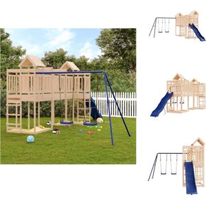vidaXL Speeltorens met brug - Massief grenenhout - 362 x 585 x 238 cm - Inclusief glijbaan en dubbele schommelset - Voor kinderen van 3-8 jaar oud - Maximaal gewicht 45 kg - Speeltoestellencombinatie