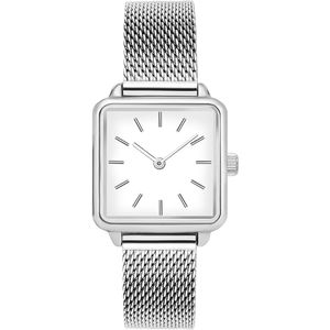 Zilveren vierkant horloge - Dames - Volledig RVS - Inclusief Batterij