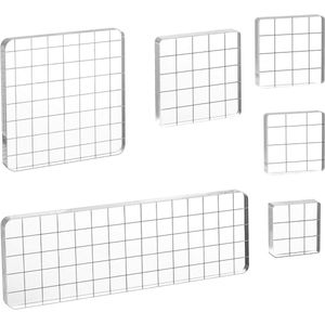 6 stuks transparante acryl stempelgereedschap set met rasterlijnen vierkant display blok set rekwisieten voor doe-het-zelf scrapbooking.