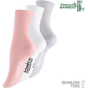 3 Paar Naadloze Bamboe Sokken | Anti zweet | 35-38 | 100% Ecologisch | Anti transpirant | Roze | Wit | Grijs