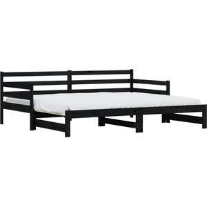 vidaXL - Slaapbank - met - onderschuifbed - 80x200 - cm - massief - grenenhout - zwart