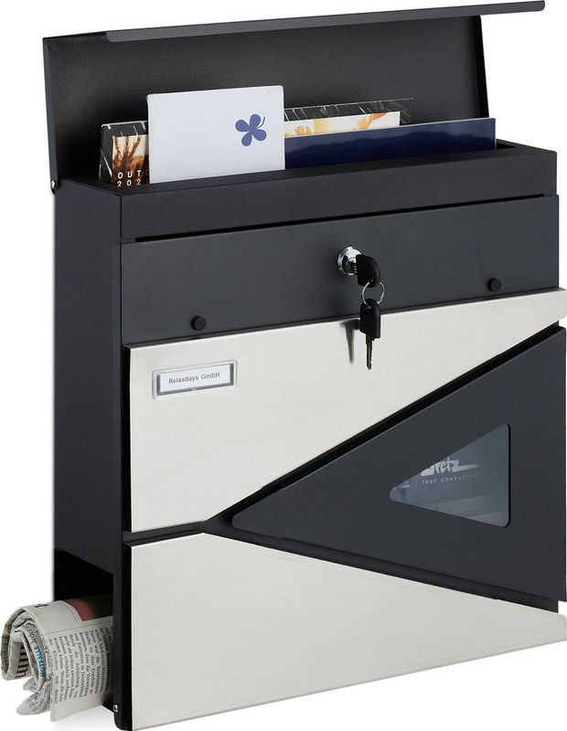 Relaxdays brievenbus hangend - postkast met krantenrol - wandbrievenbus - afsluitbaar